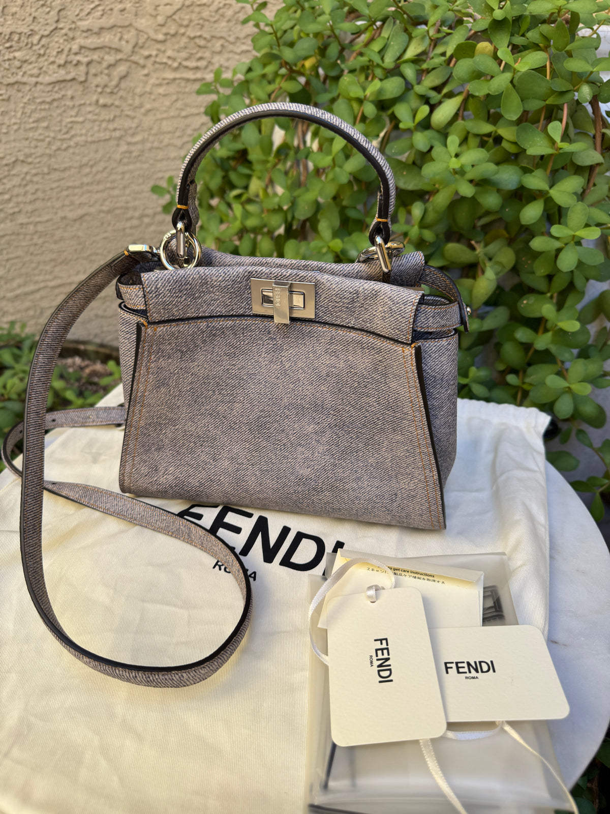 Fendi Denim Effect Leather Mini Peekaboo