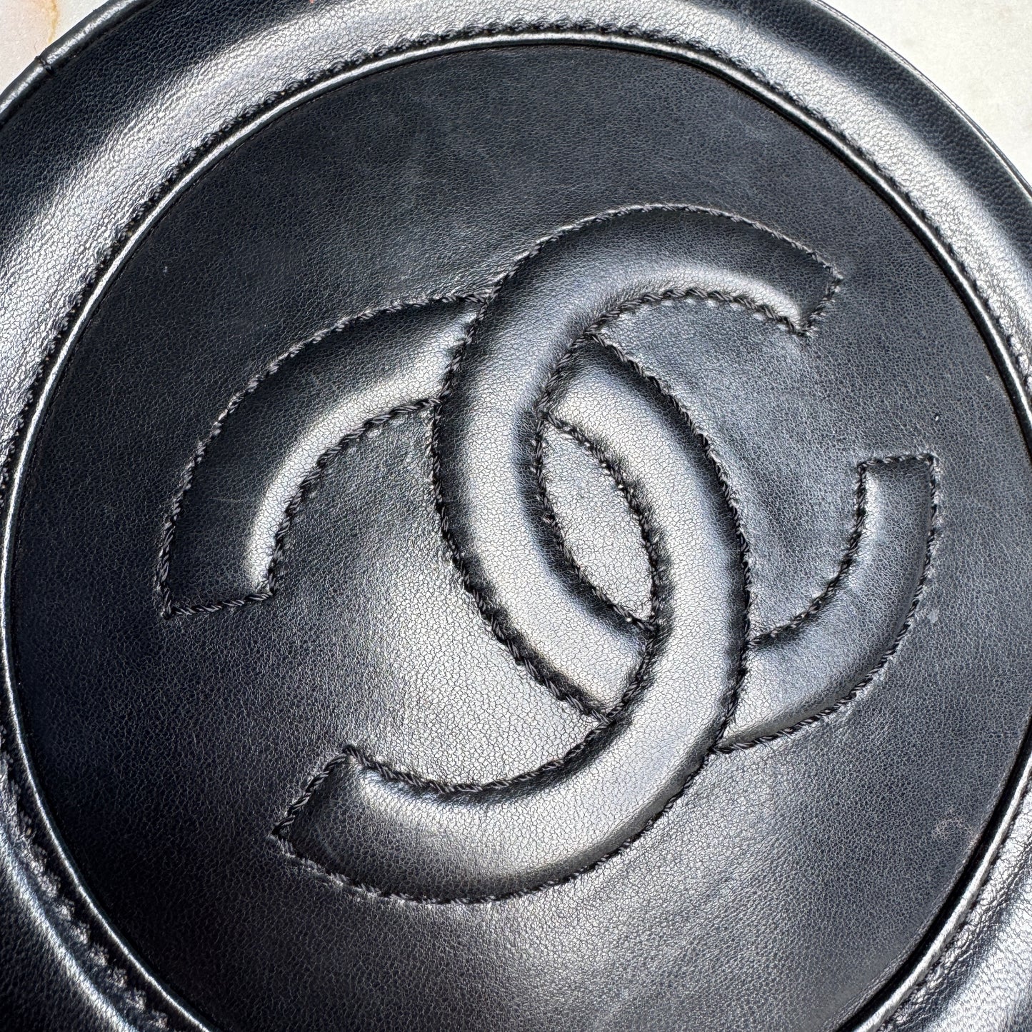 Chanel CC Round Timeless Vintage Lambskin Wristlet Handle Bag
