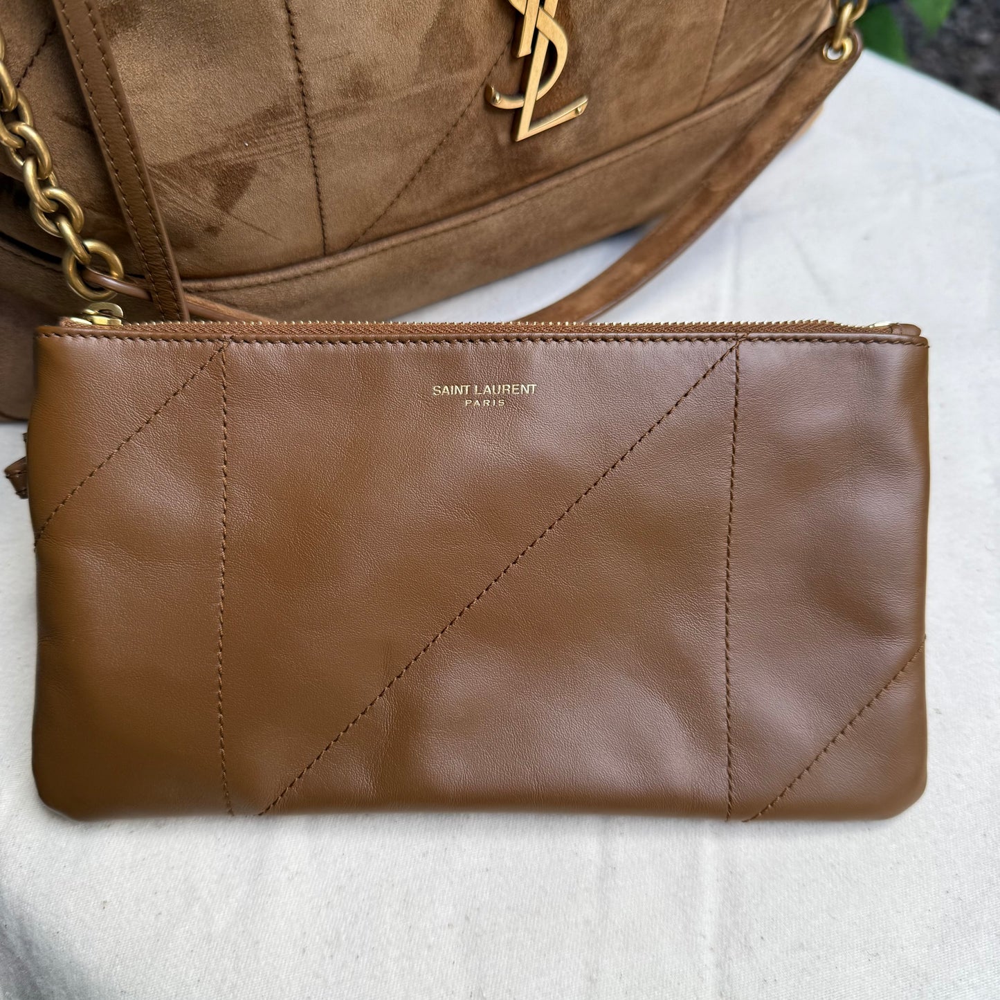 Saint Laurent Suede Leather Medium Jamie Shopping Bag with Pouch