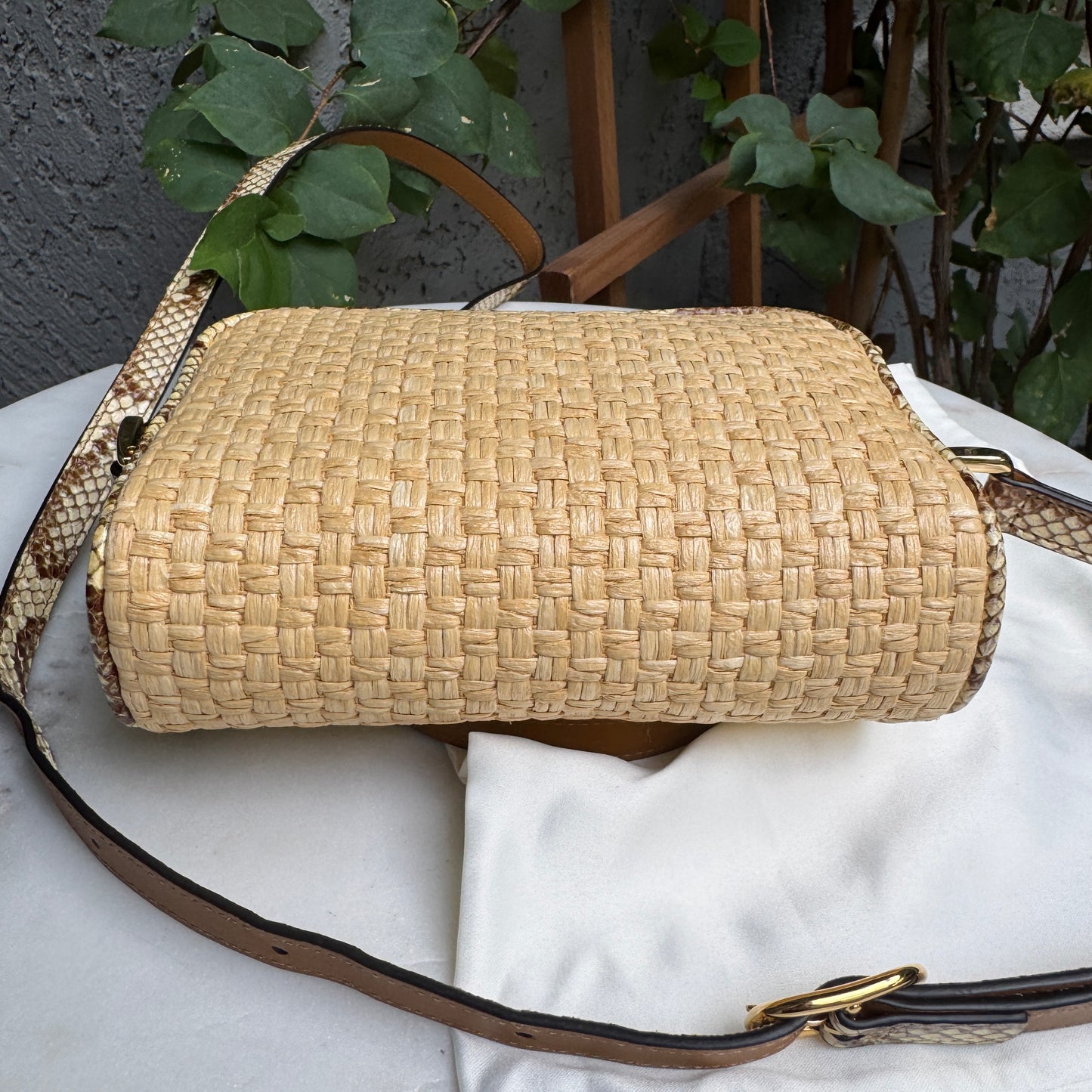 Gucci Ophidia Snakeskin Raffia Mini Crossbody