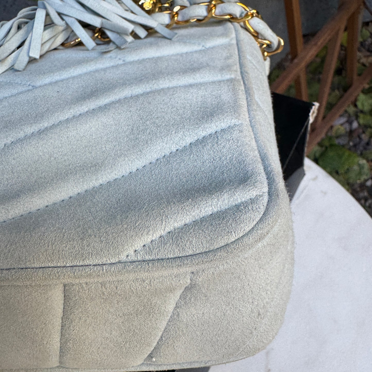 Chanel Vintage Suede Quilted Camera Shoulder Bag