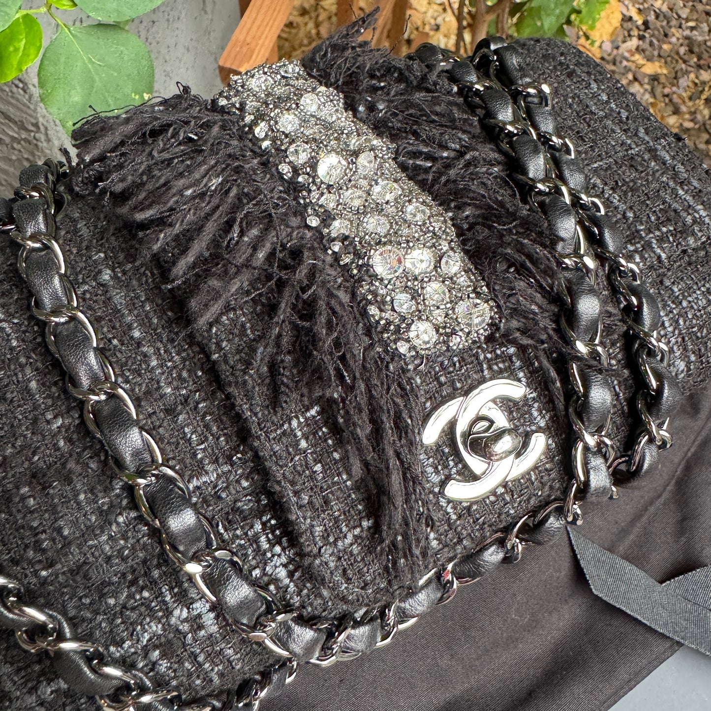 Chanel Tweed and Swarovski Crystal Fringe Flap Single Flap Shoulder Bag