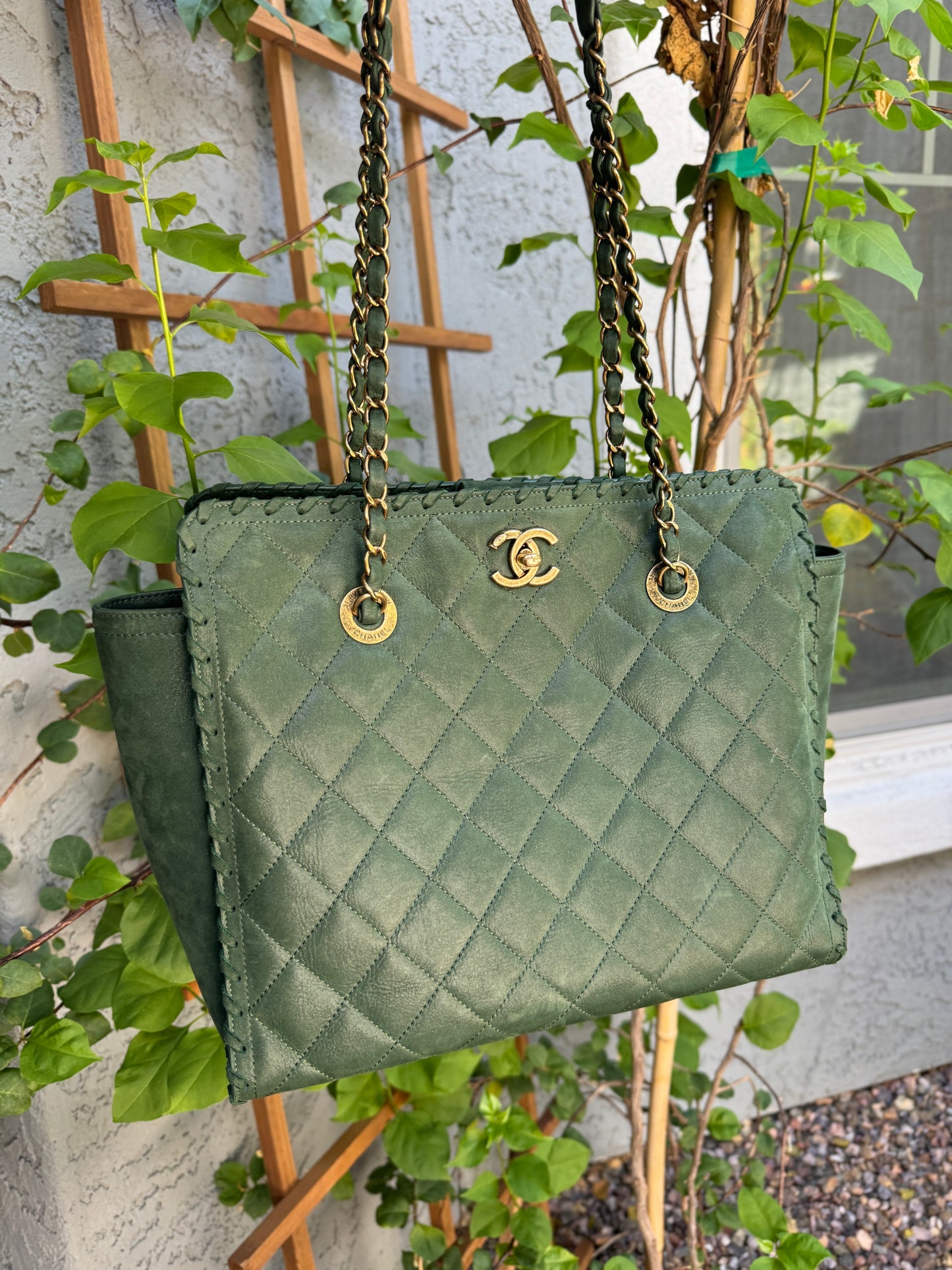 Chanel Nubuck Suede Quilted Whipstitch Happy Stitch Tote