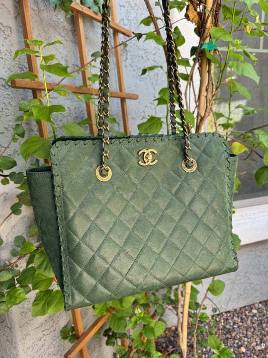 Chanel Nubuck Suede Quilted Whipstitch Happy Stitch Tote