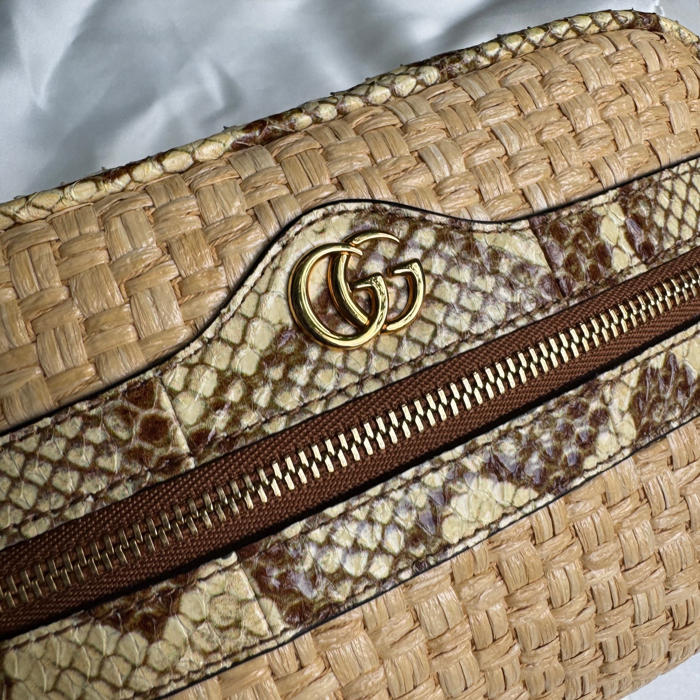 Gucci Ophidia Snakeskin Raffia Mini Crossbody