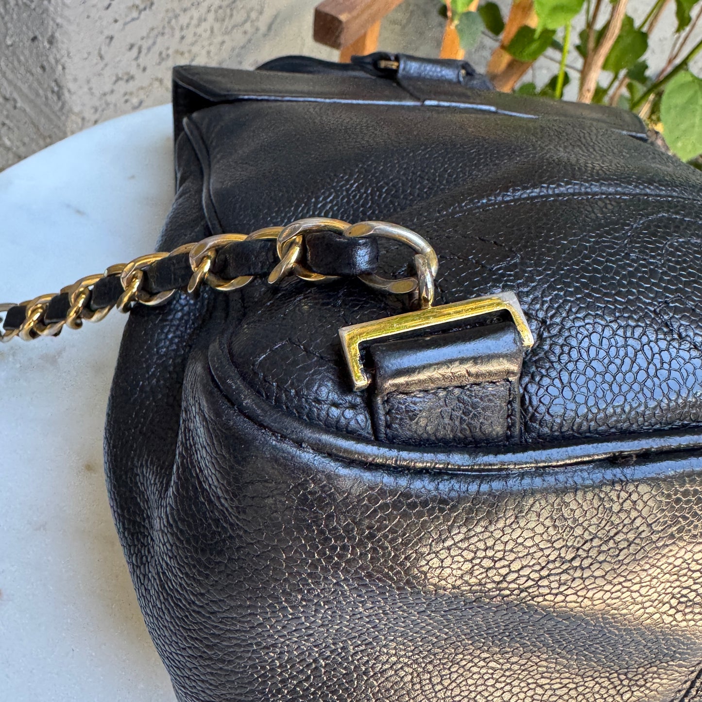 Chanel Vintage Triple Stitched CC Drawstring Flap Caviar Backpack