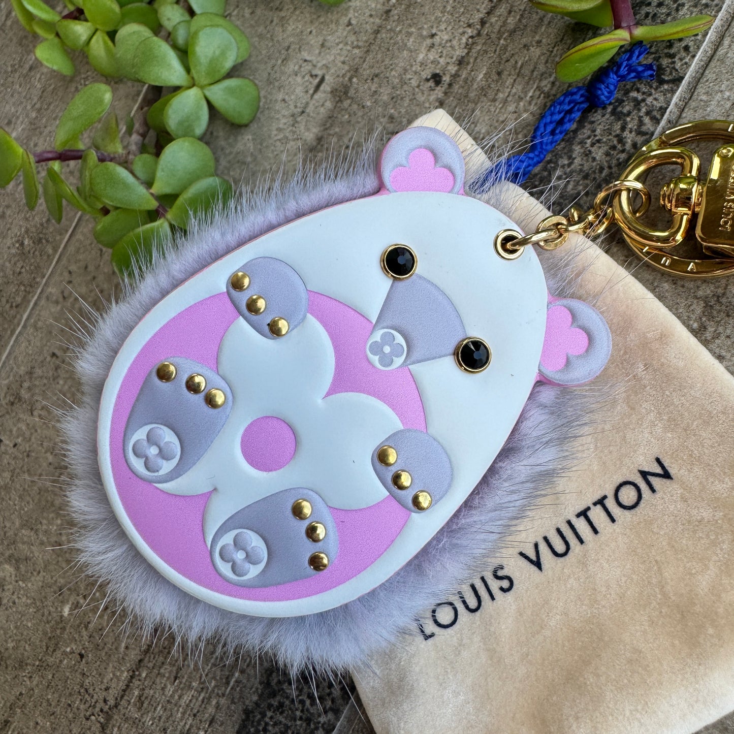 Louis Vuitton Porto Cle Hedgehog Keychain Mink Fur and Leather Bag Charm