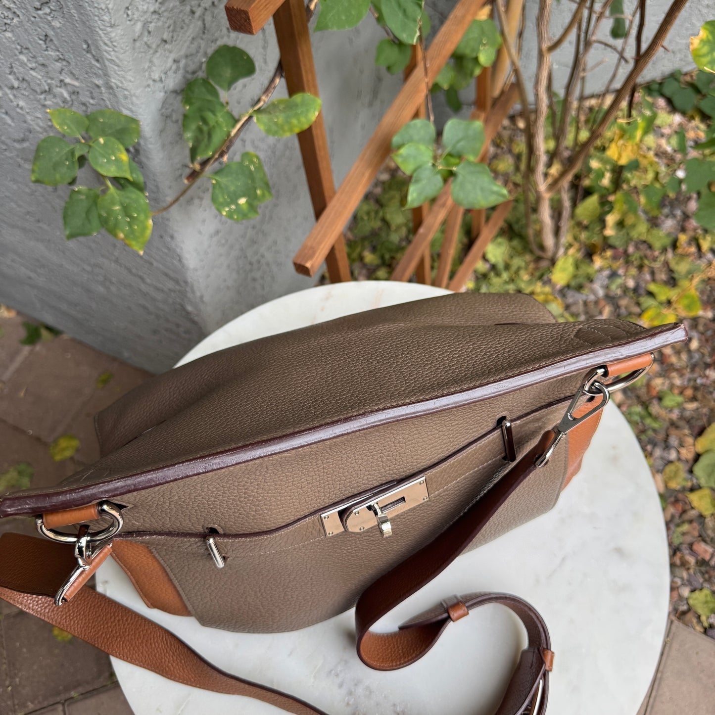 Hermès Jypsiere 34 Bicolor Pebbled Clemence Leather Crossbody