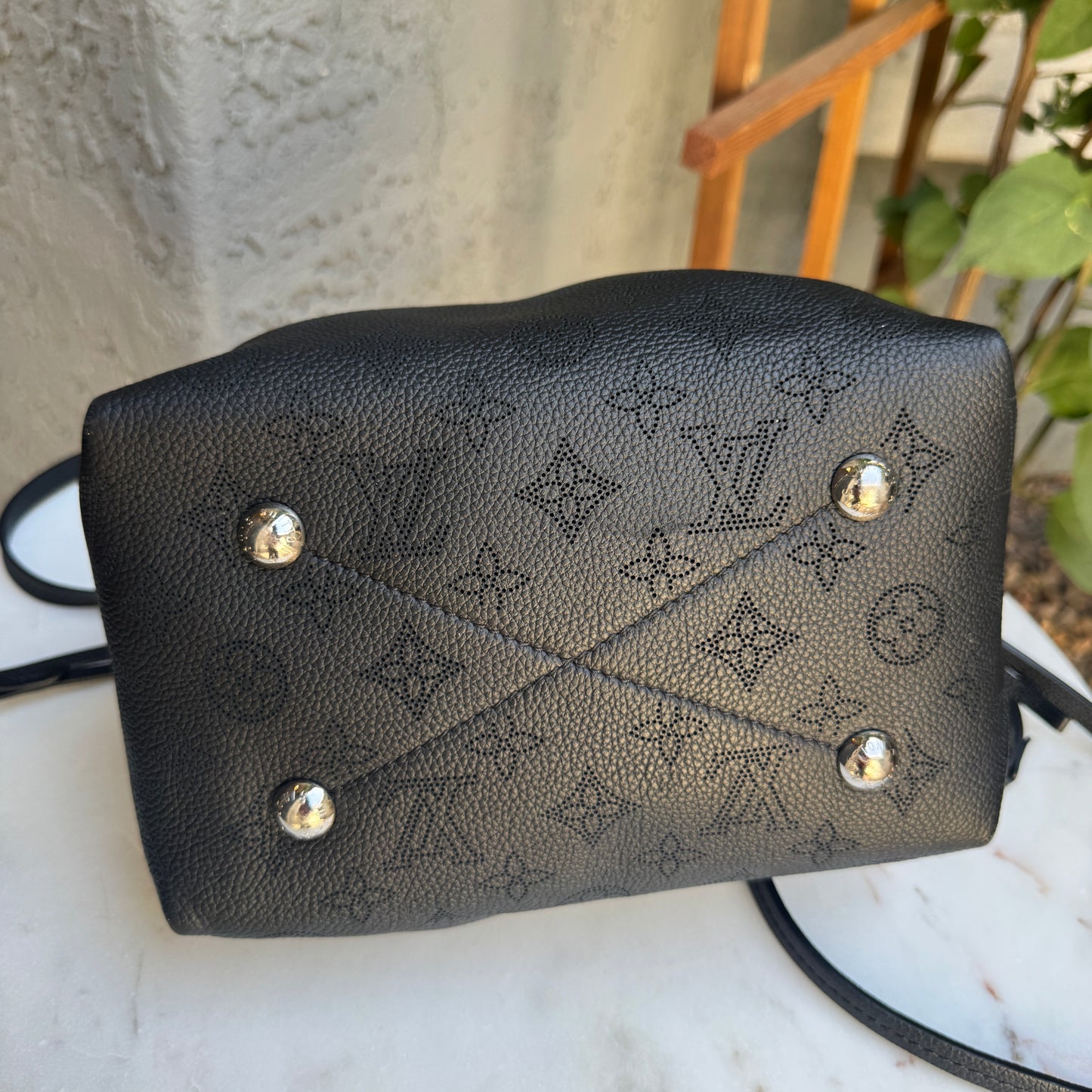 Louis Vuitton Mahina Leather Bella Drawstring Bucket Bag with Coin Pouch