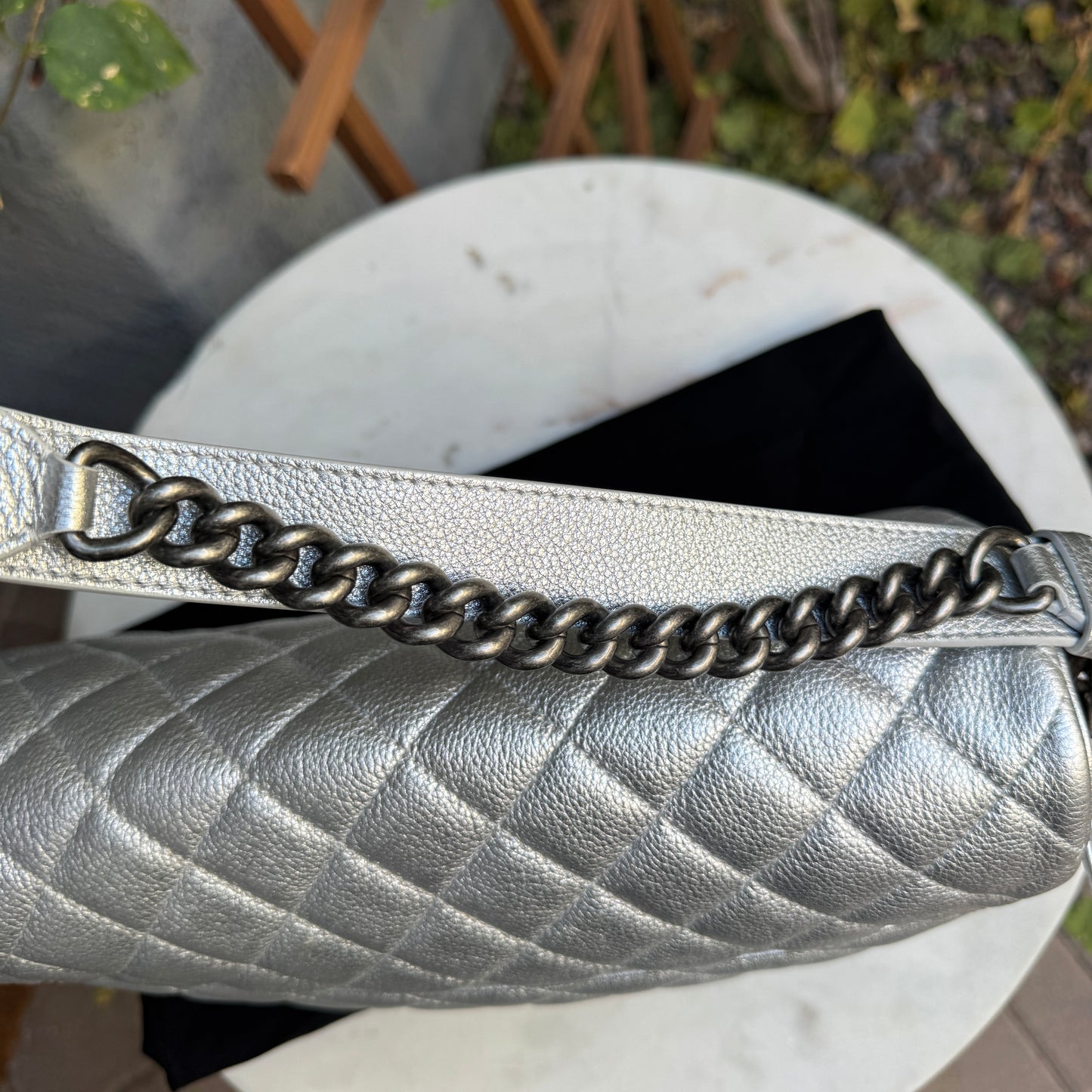 Chanel Silver Quilted Leather Airline Casual Rock Easy Flap Shoulder Bag