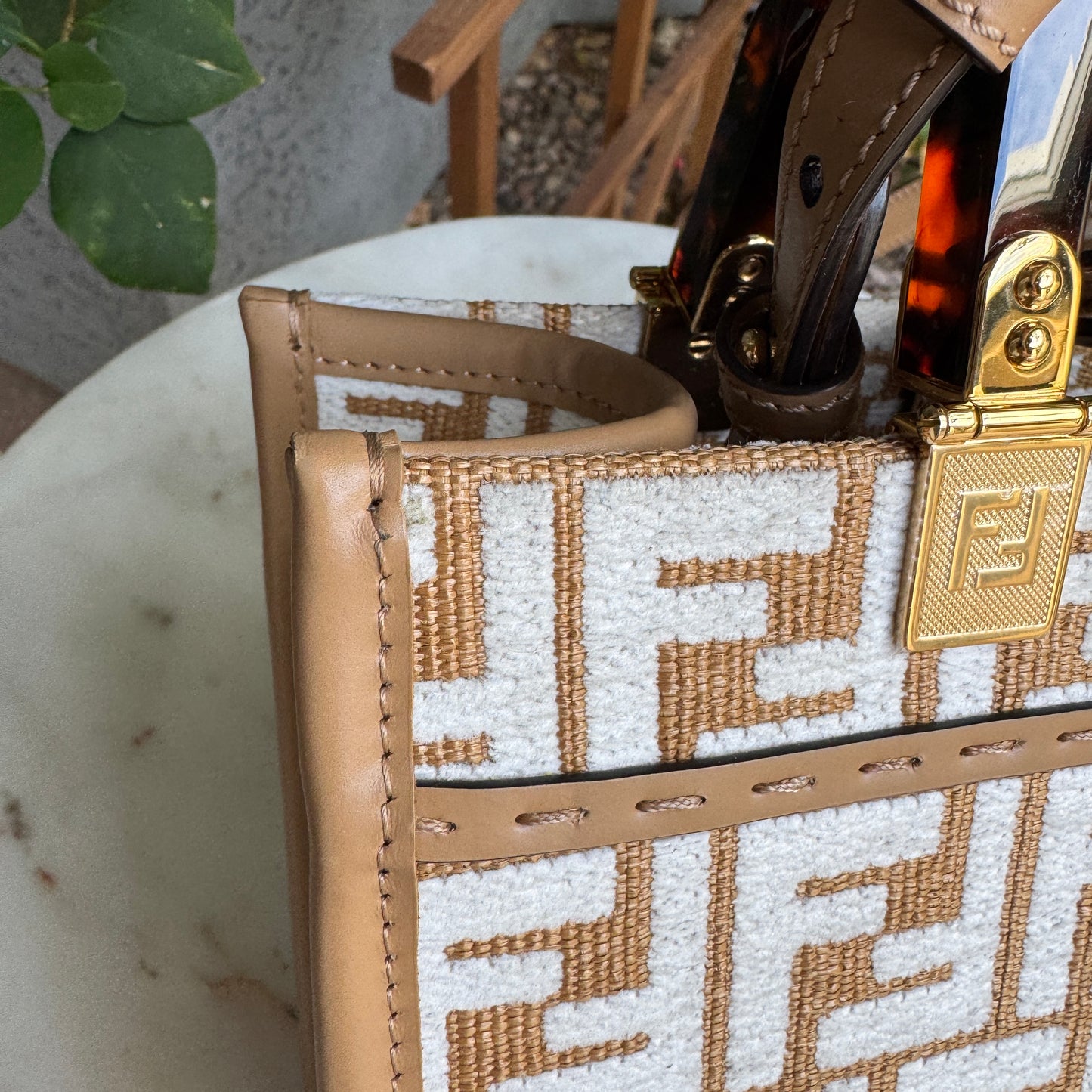 Fendi Small Zucca Monogram Woven Sunshine Shopper Tote