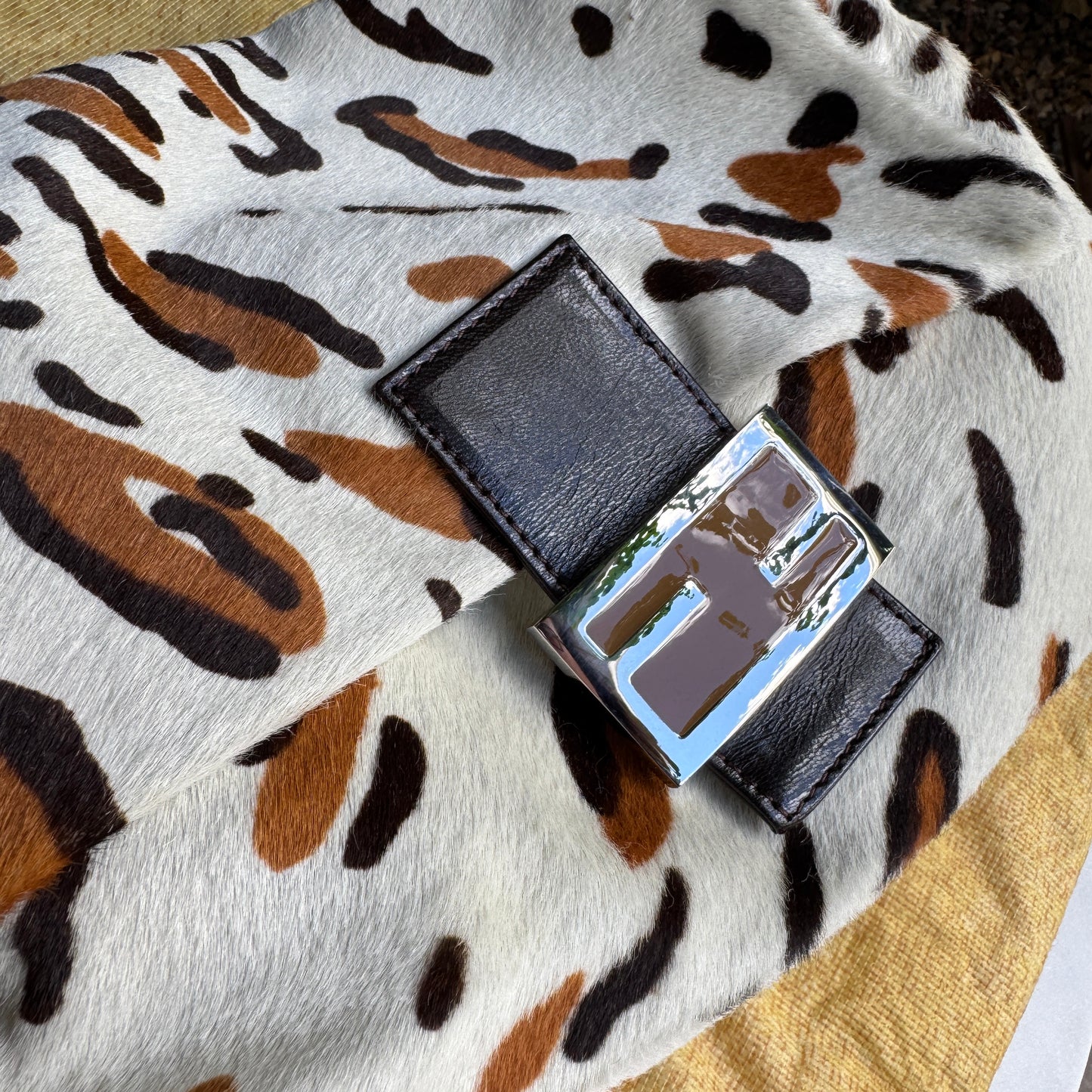 Fendi Vintage Leopard Ponyhair Mama Baguette Shoulder Bag