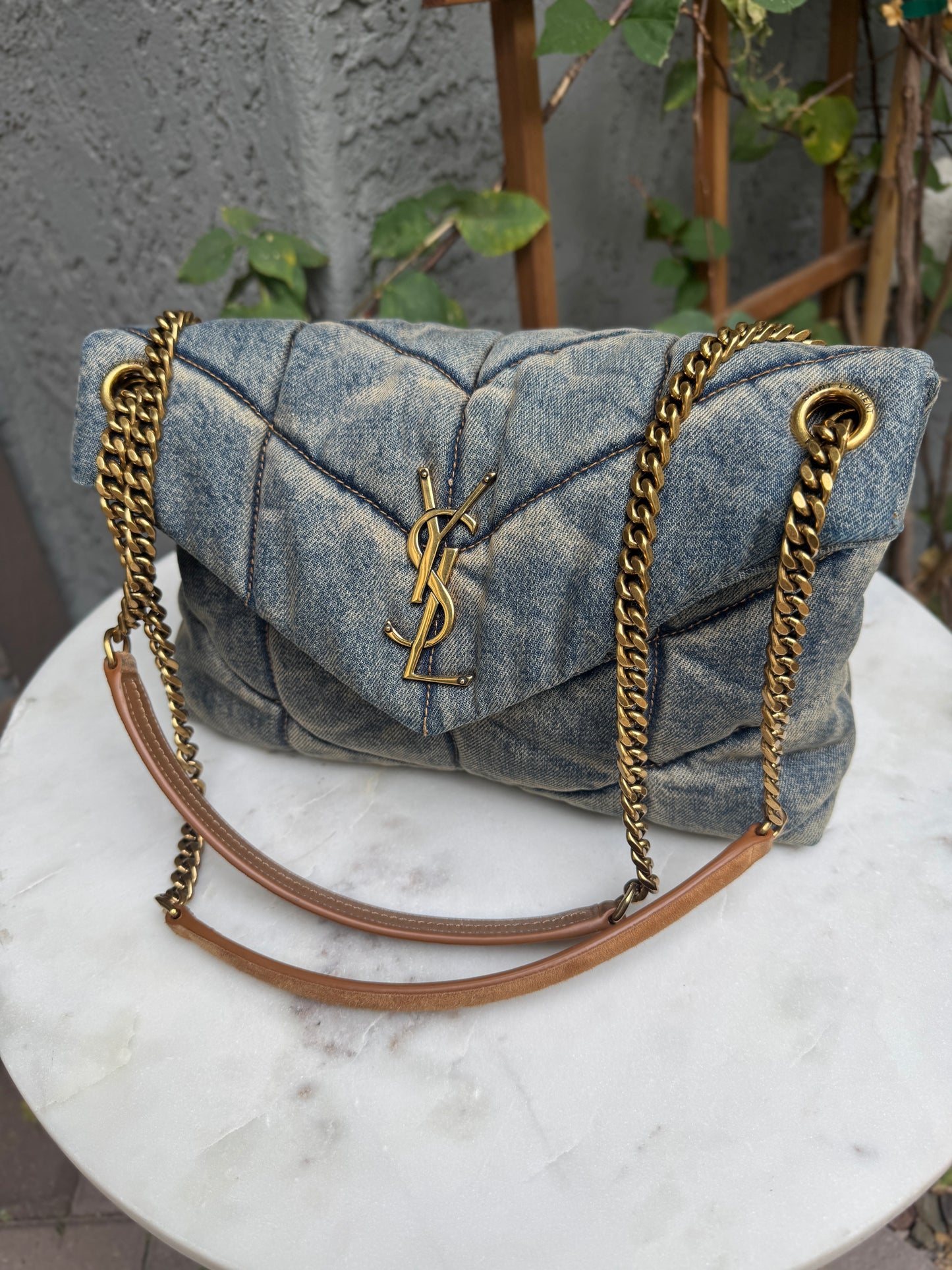 Saint Laurent Denim Toy LouLou Puffer Crossbody