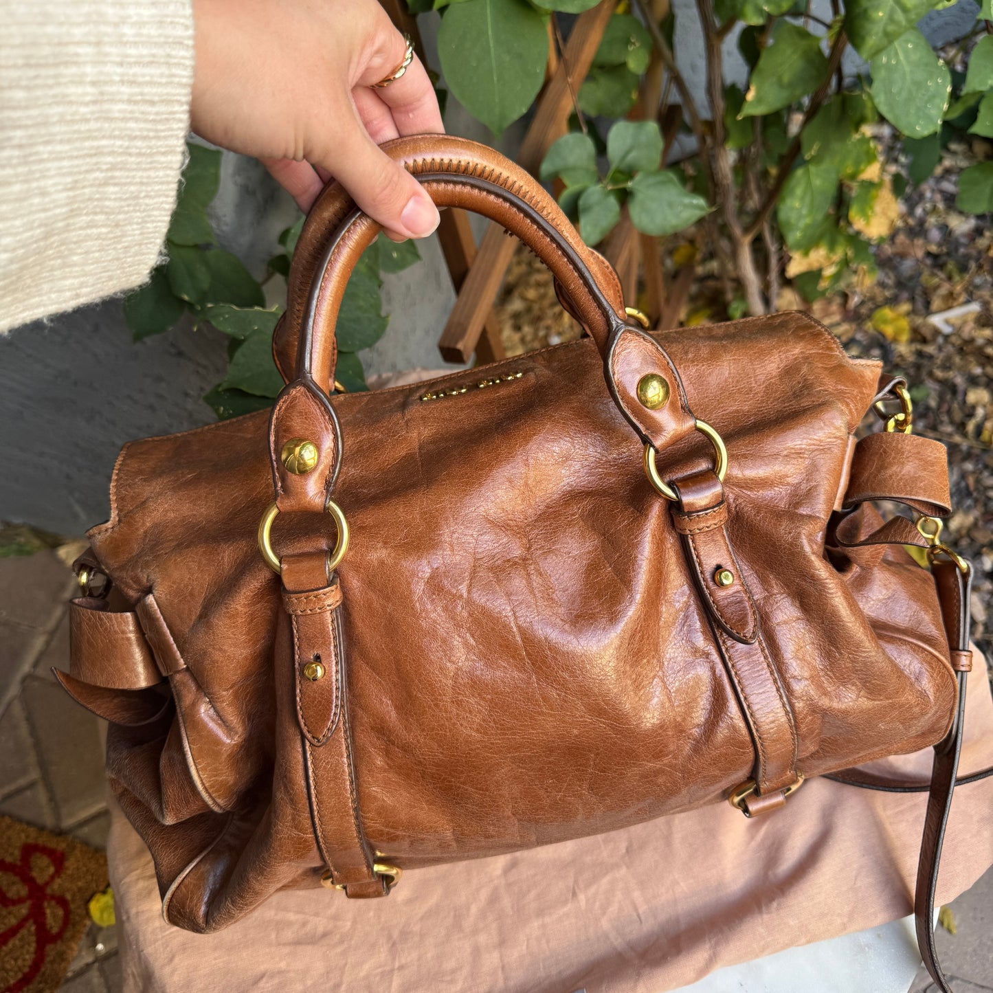 Miu Miu Vitello Lux Bow Leather Satchel