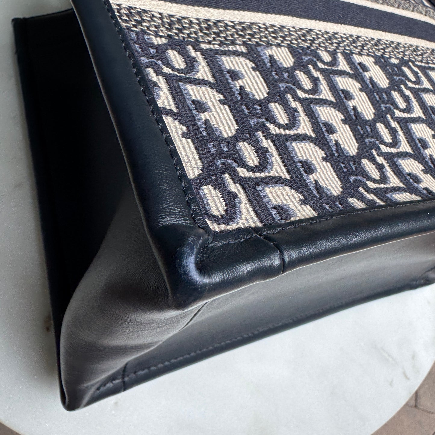 Christian Dior Oblique Embroidery and Calfskin Small Book Tote
