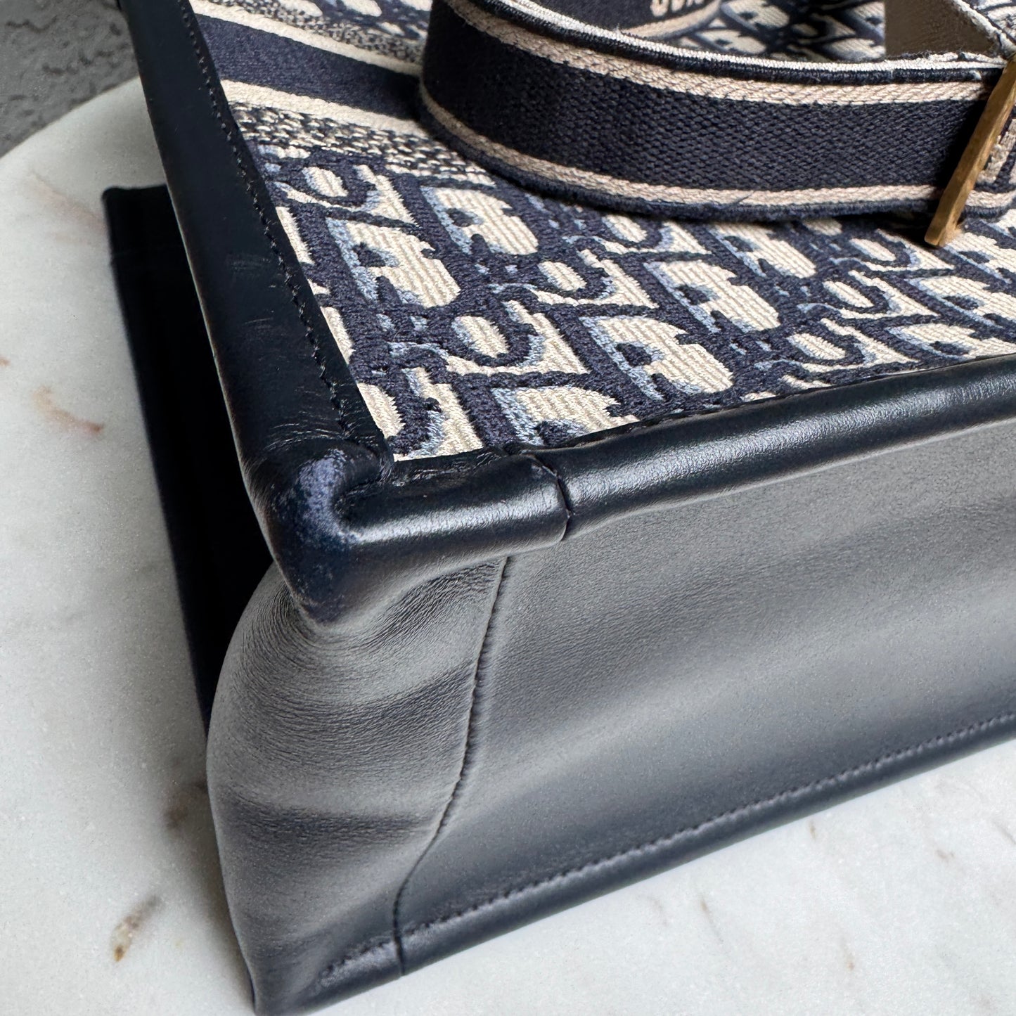 Christian Dior Oblique Embroidery and Calfskin Small Book Tote