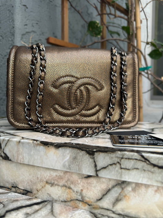 Chanel Classic Timeless Single Flap Metallic Caviar Shoulder Bag