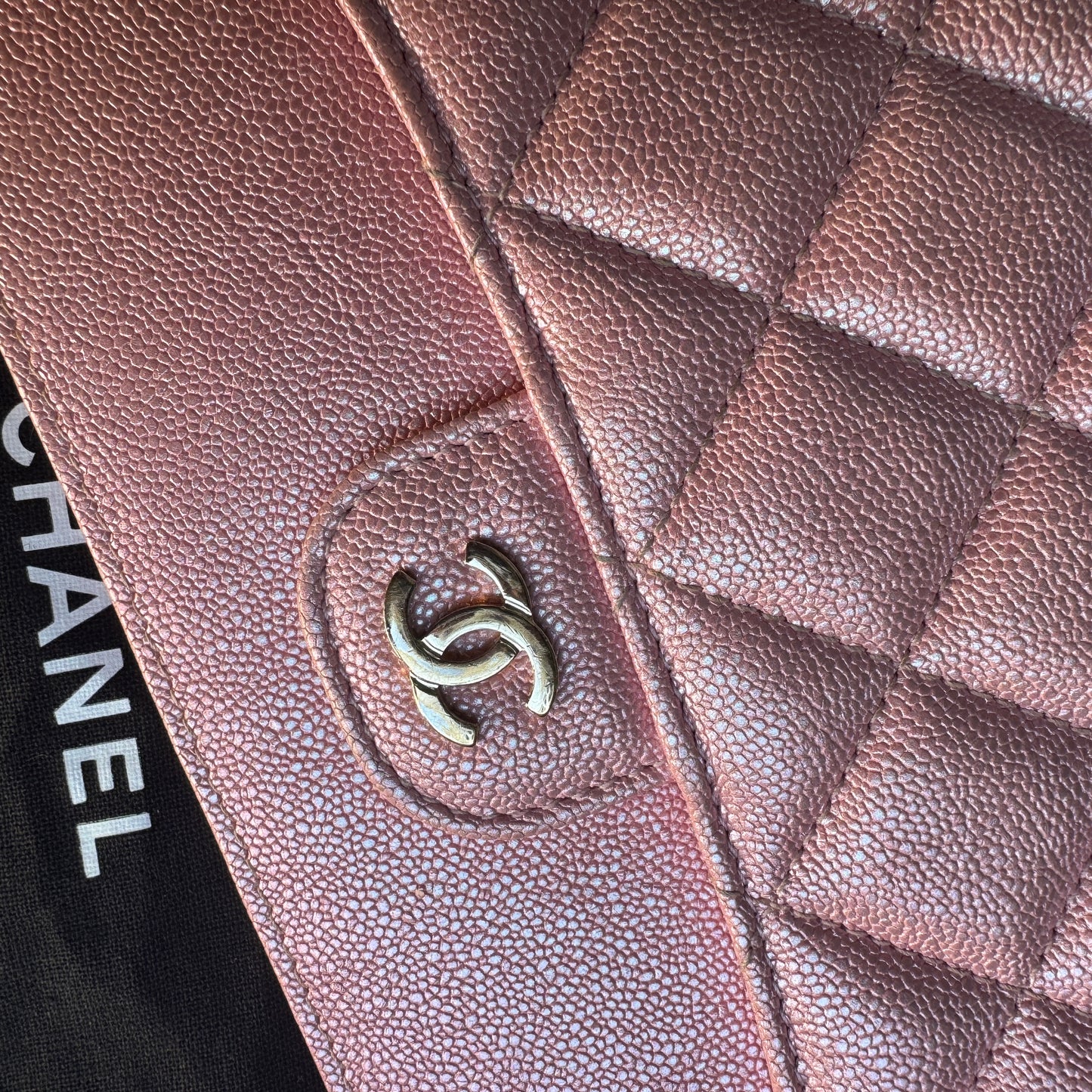 Chanel Iridescent Caviar Leather Quilted Classic Pouch Wristlet WOC