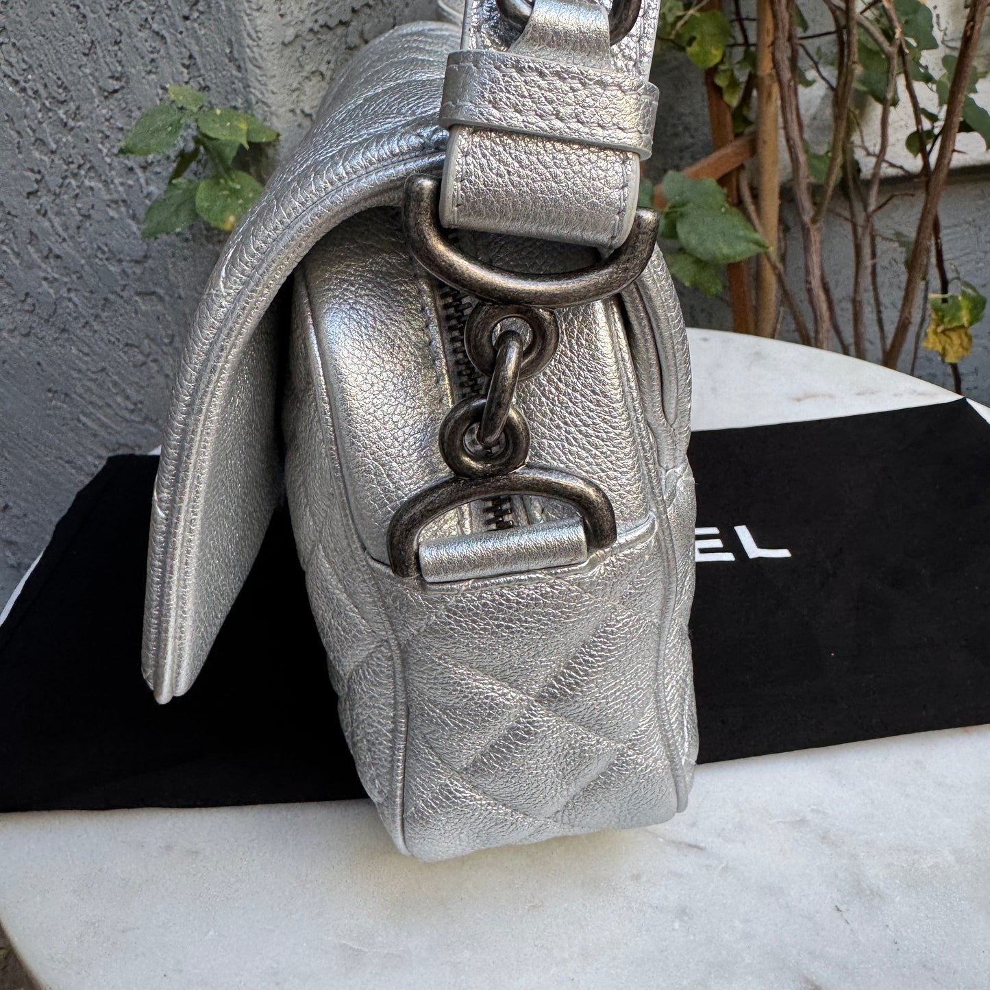 Chanel Silver Quilted Leather Airline Casual Rock Easy Flap Shoulder Bag