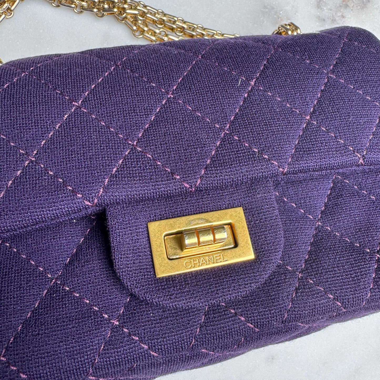 Chanel Reissue 2.55 Flap Bag Quilted Jersey 224 Double Flap Crossbody