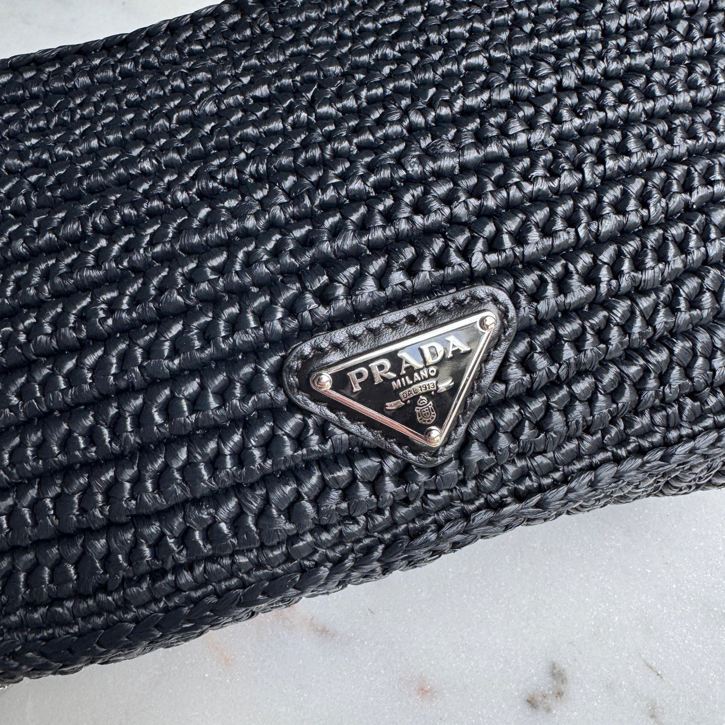 Prada Crochet Raffia Brique Crossbody