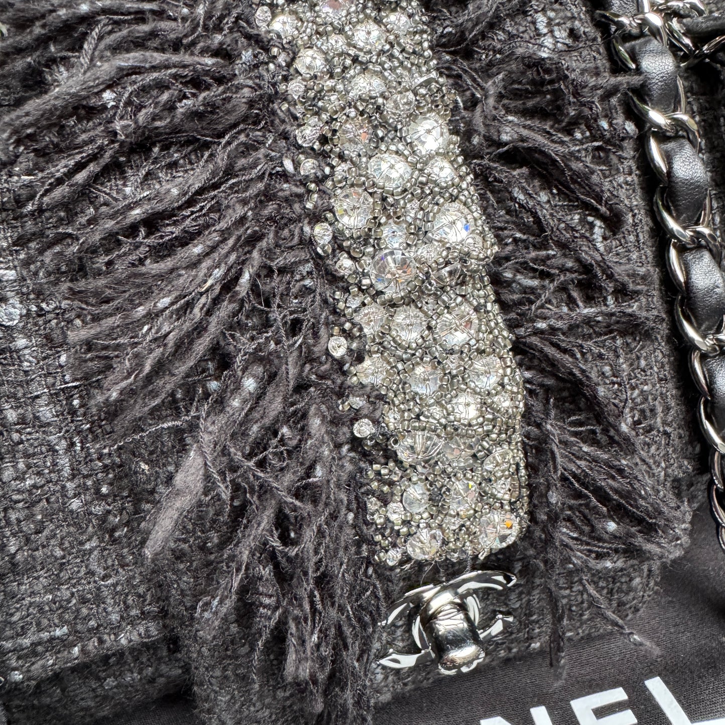 Chanel Tweed and Swarovski Crystal Fringe Flap Single Flap Shoulder Bag