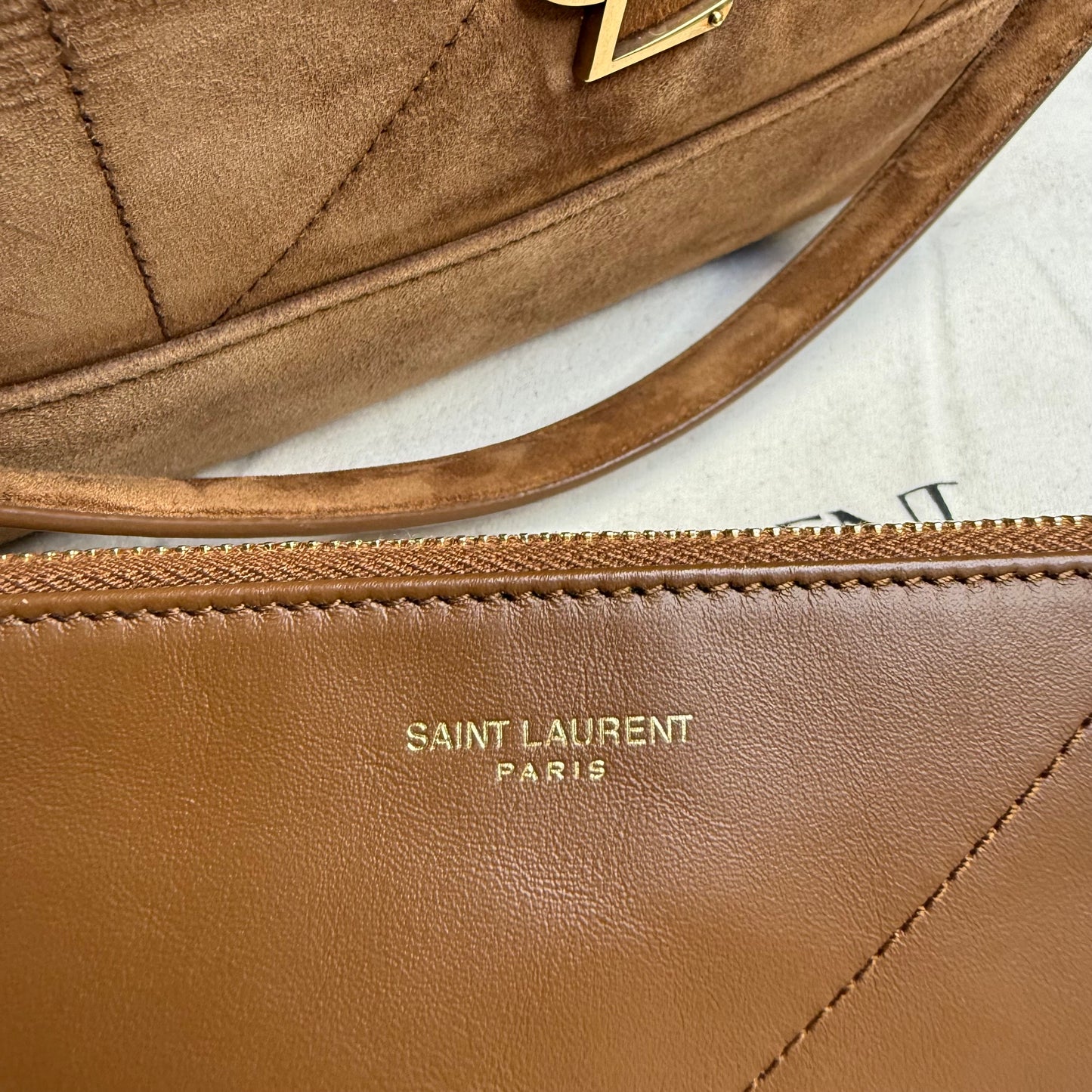 Saint Laurent Suede Leather Medium Jamie Shopping Bag with Pouch
