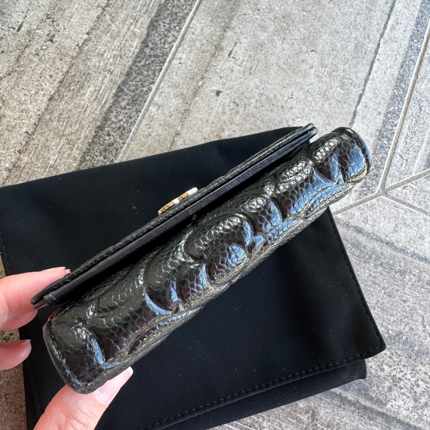 Chanel Camellia Caviar Leather Compact Wallet