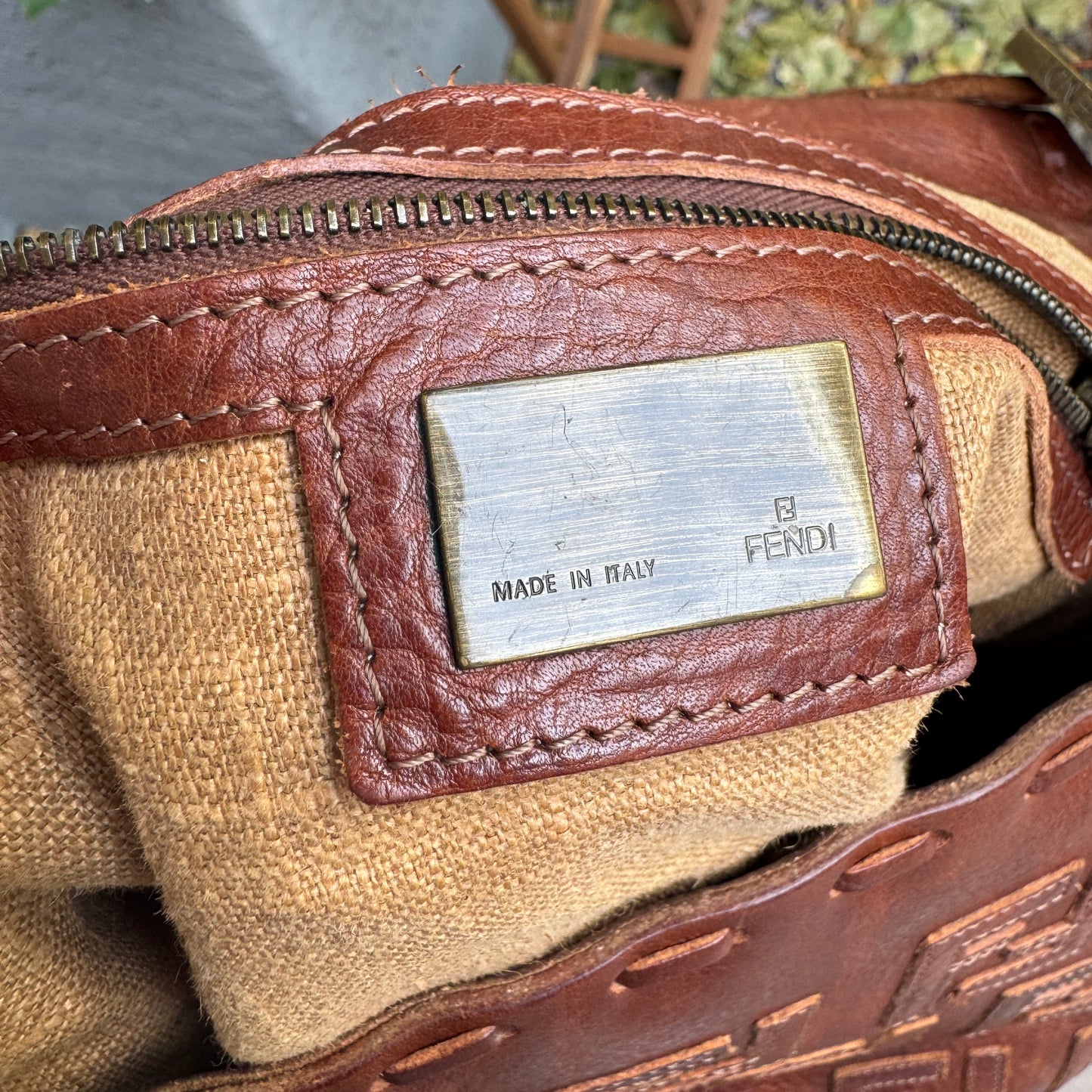 Fendi FF Leather Stitched Monogram Mamma Baguette