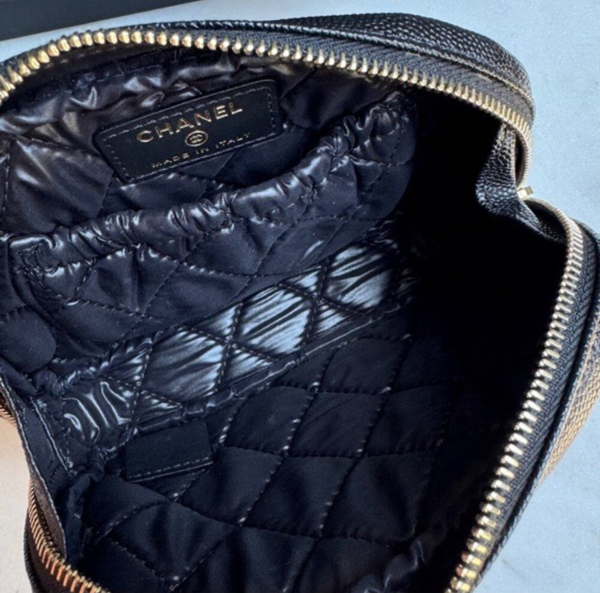 Chanel Small Curvy Quilted Caviar Cosmetic Pouch