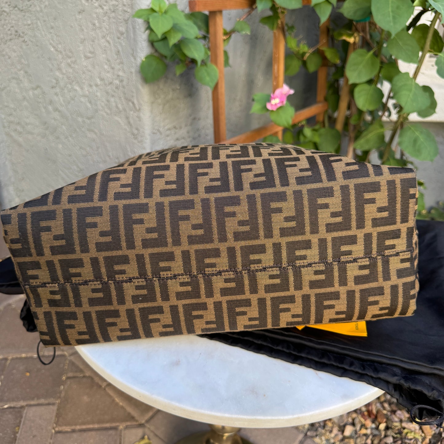 Fendi Turnlock Zucca Canvas Hobo Shoulder Bag