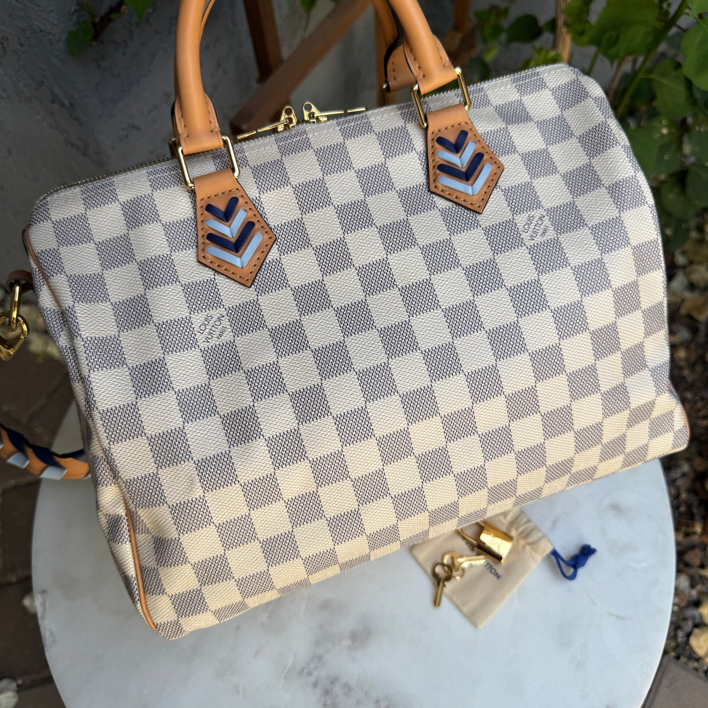 Louis Vuitton Damier Azur Canvas Braided Speedy 30 Bandouliere