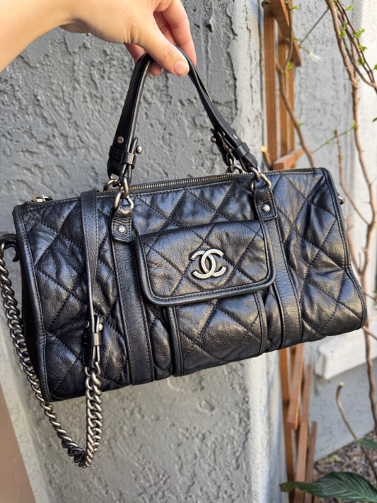 Chanel Calfskin Quilted Casual Riviera Bowling Bag