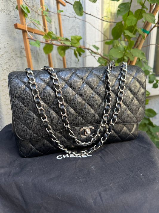 Chanel Caviar Leather Jumbo Single Flap Shoulder Bag