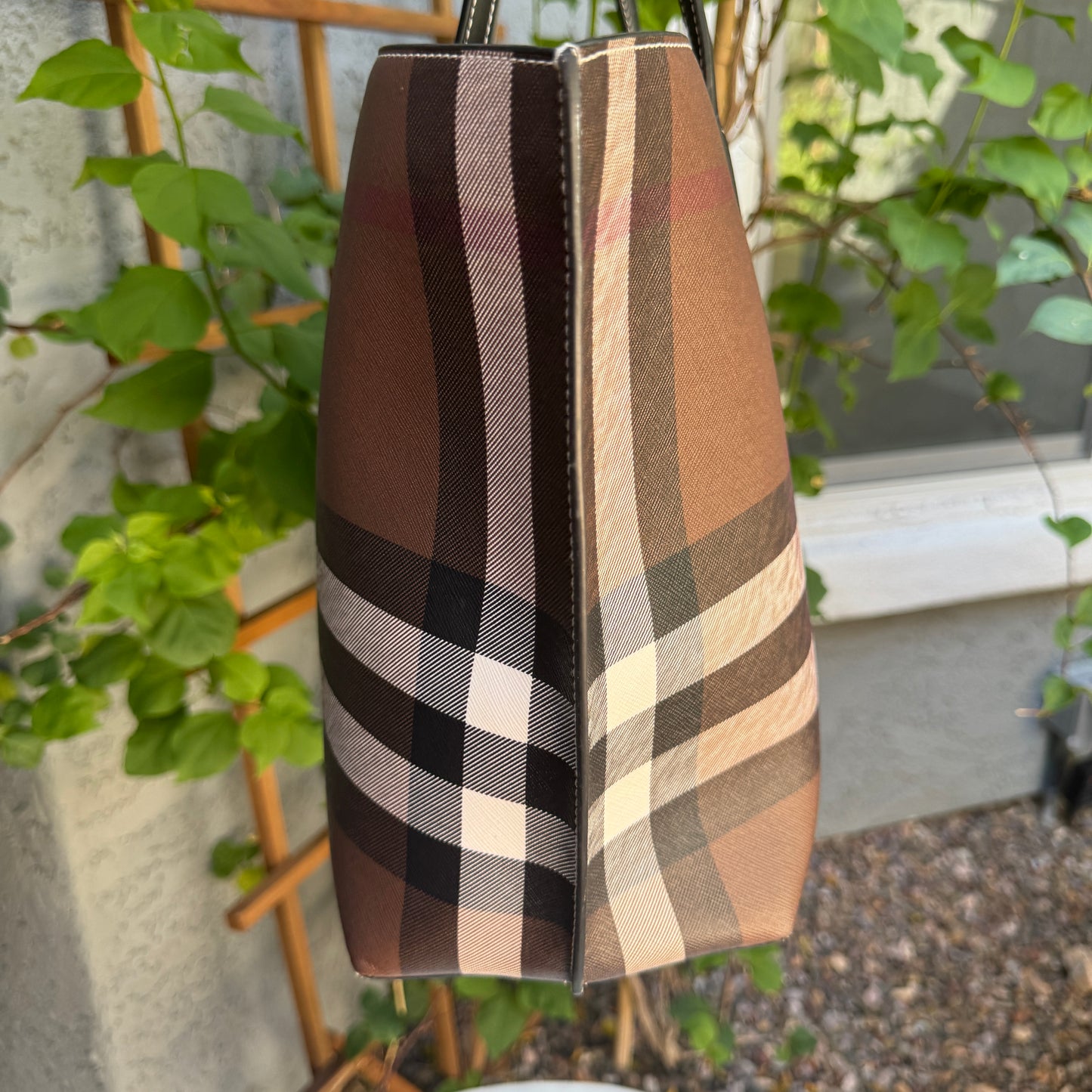 Burberry Dark Birch Brown Check and Leather Medium Tote