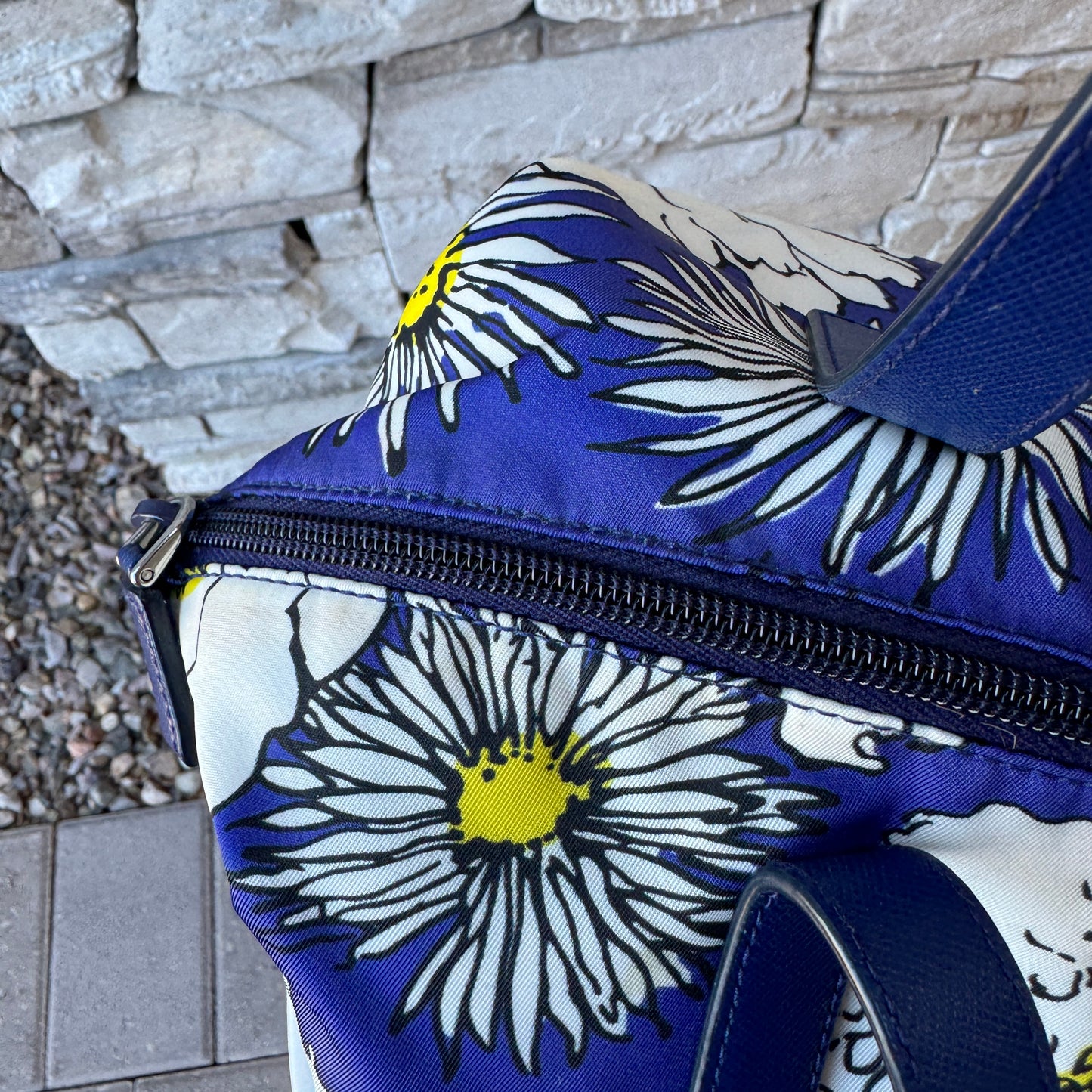 Prada Tessuto Stampat Flower Leather & Nylon Shopper Tote