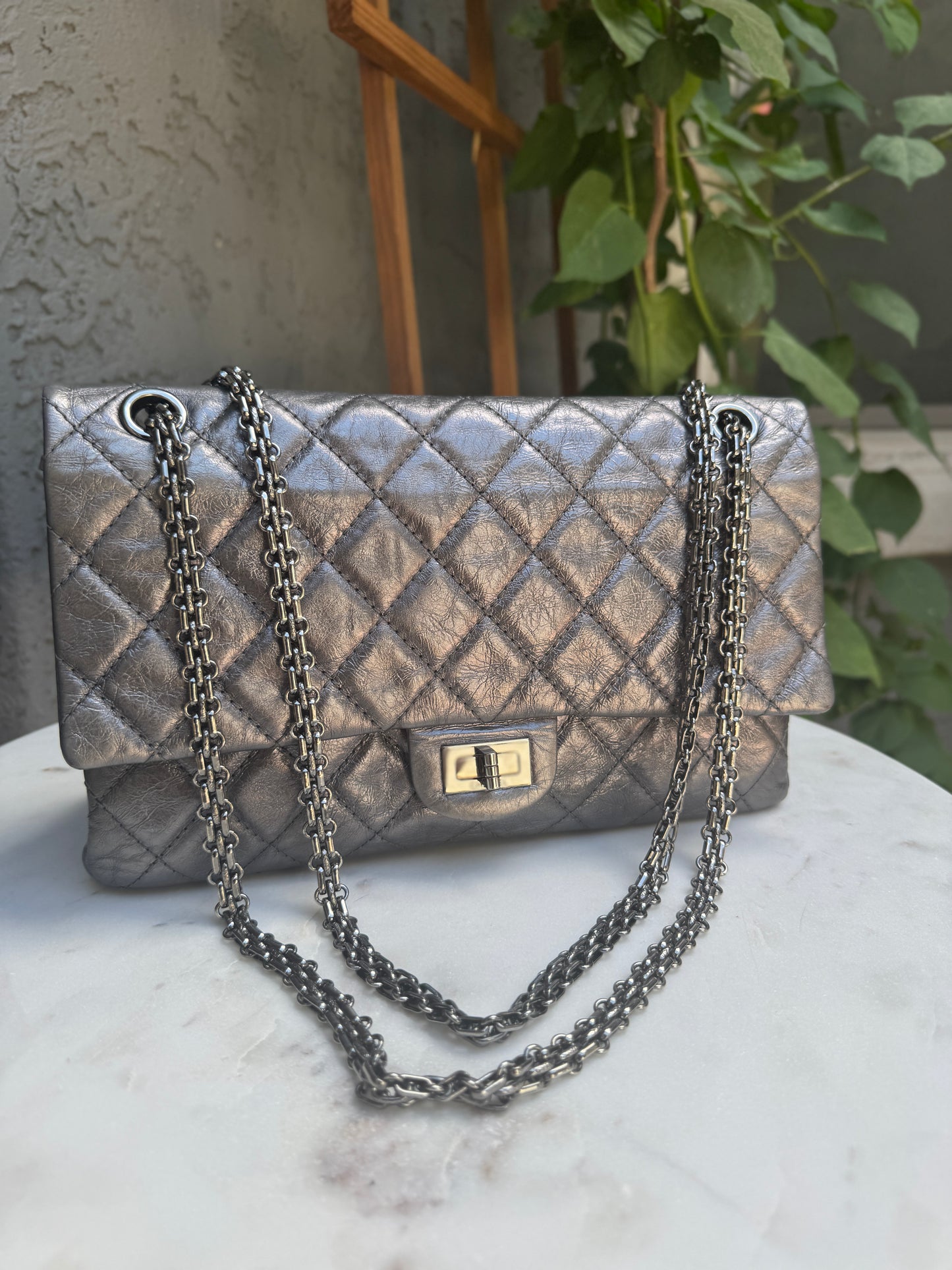 Chanel 2.55 Reissue 227 Double Flap Metallic Aged Calfskin Shoulder Bag