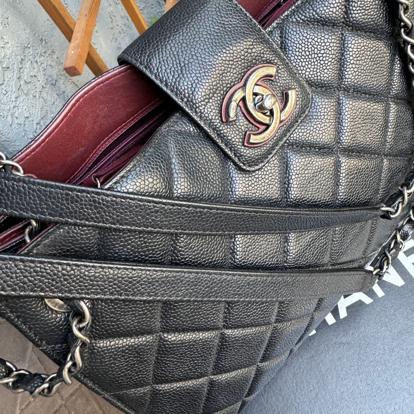 Chanel Diamond Quilted Caviar Leather Large Accordion Shopper Tote