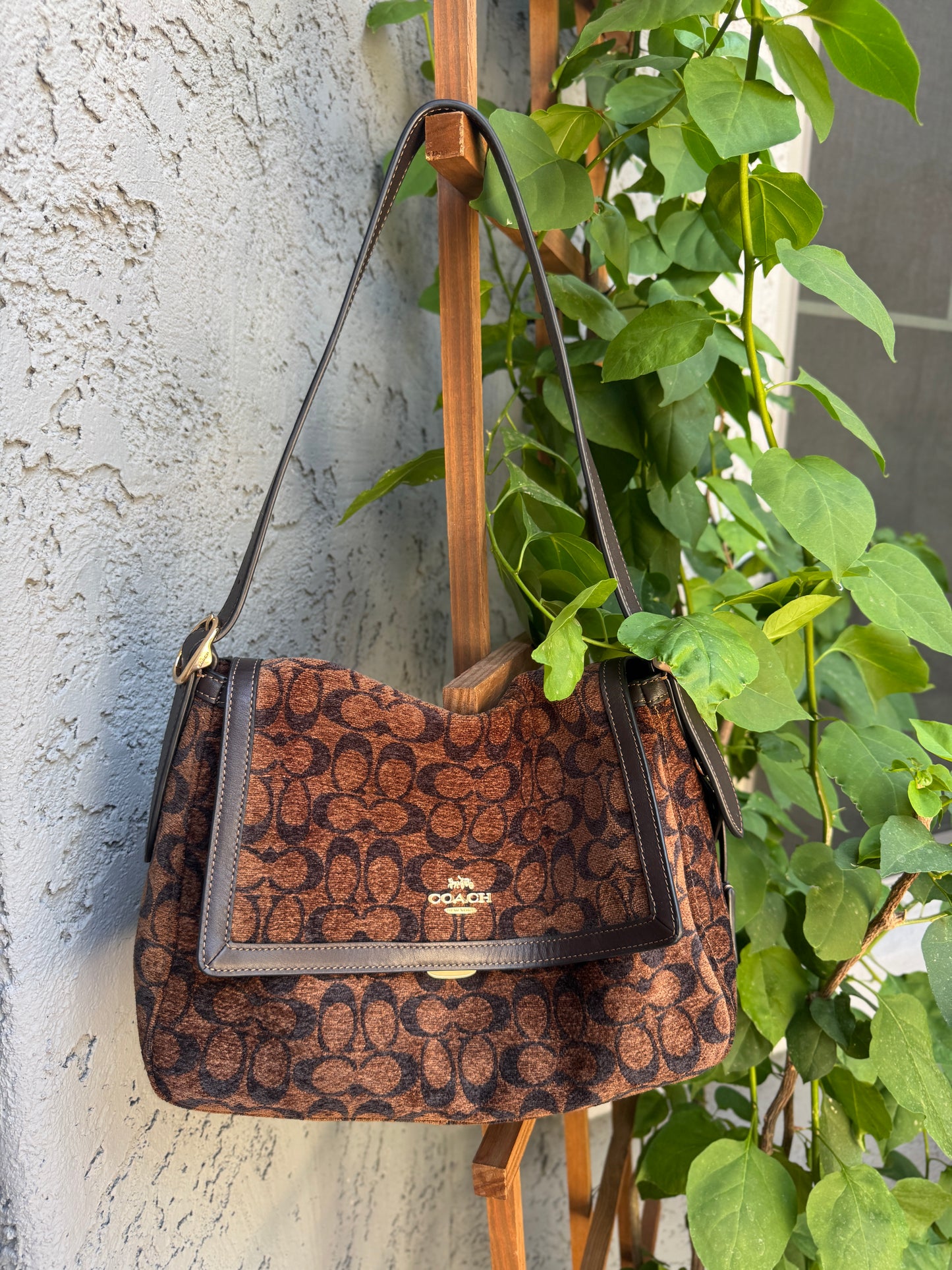 Coach Chenille Large Etta Flap Shoulder Bag