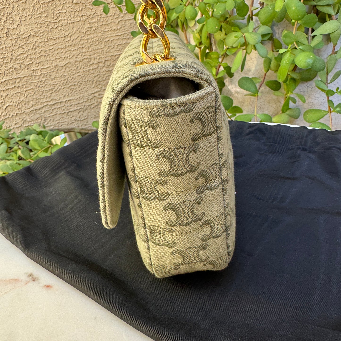 Celine Matelassé Triomphe Canvas Chain Shoulder Bag