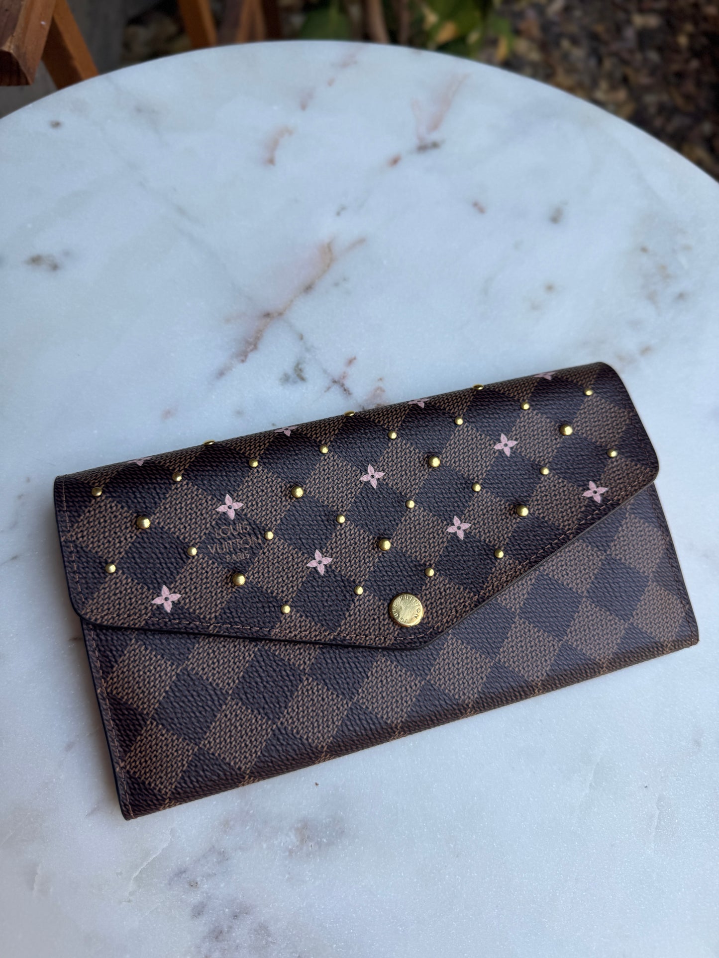 Louis Vuitton Limited Edition Studded Damier Ebene Sarah Wallet