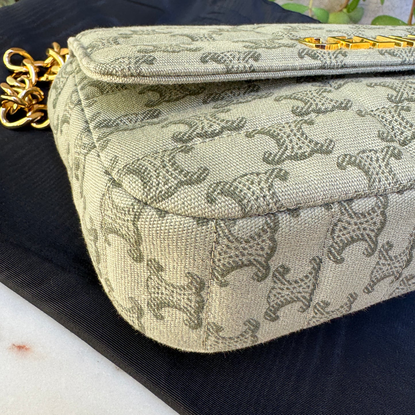 Celine Matelassé Triomphe Canvas Chain Shoulder Bag