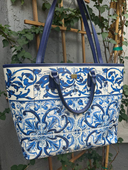 Dolce & Gabbana Majolica Printed Leather Tote