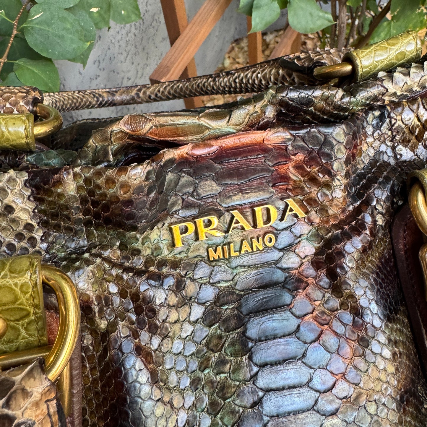 Prada Coccodrillo & Vitello Trimmed Pitone Patch Tote