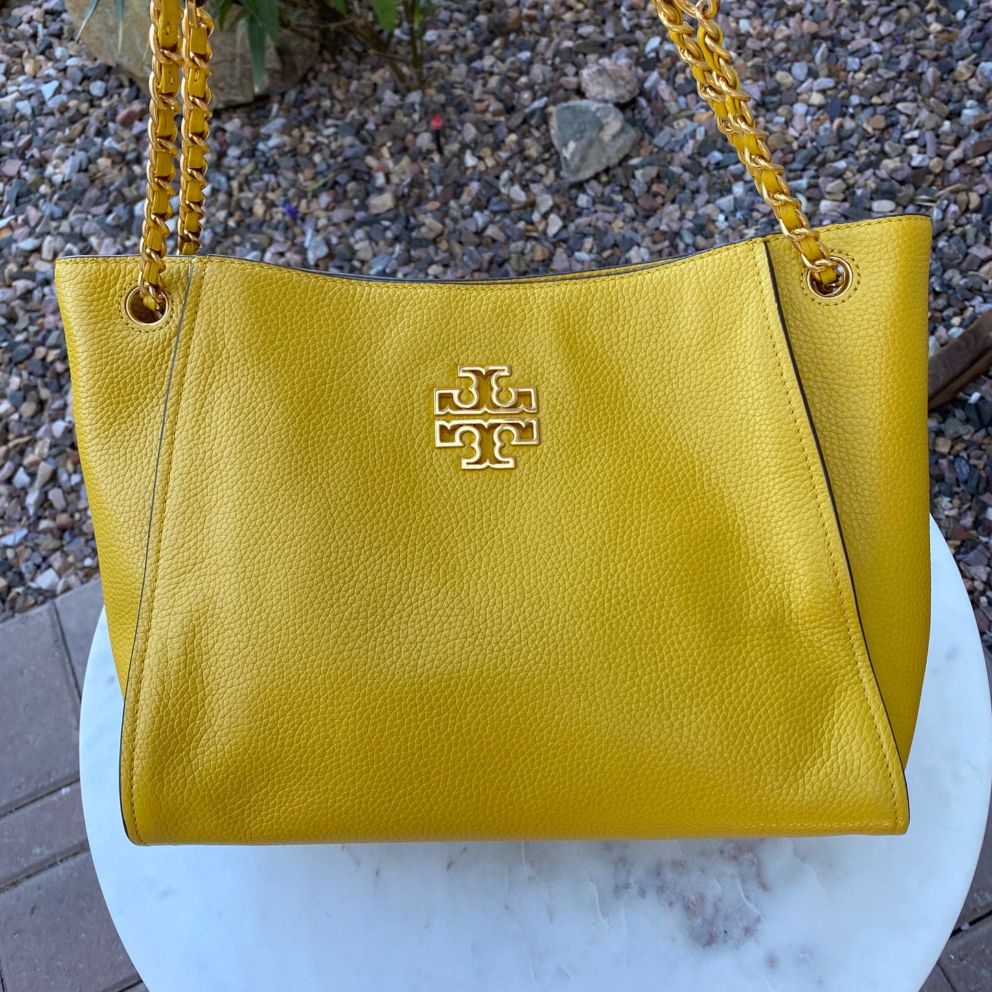 Tory Burch Britten Slouchy Chain Pebbled Leather Tote