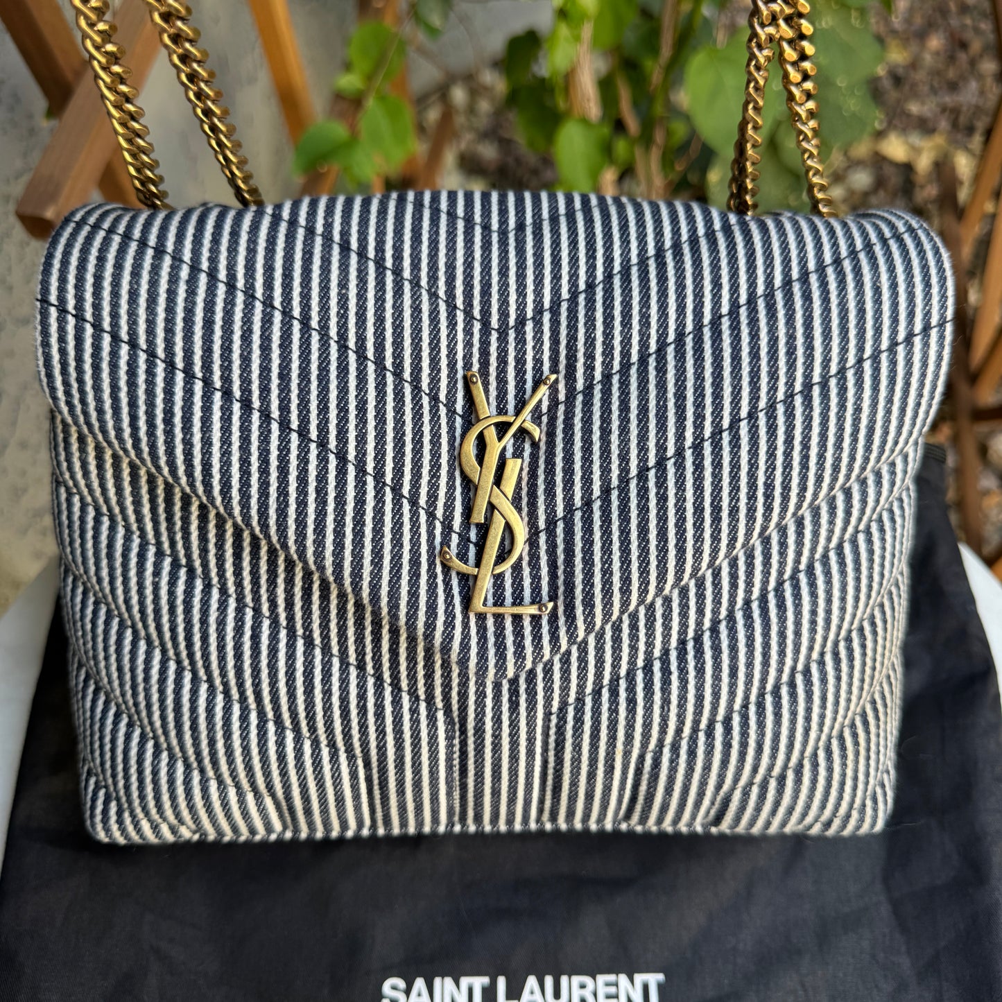 Saint Laurent Small Loulou Striped Chain Crossbody