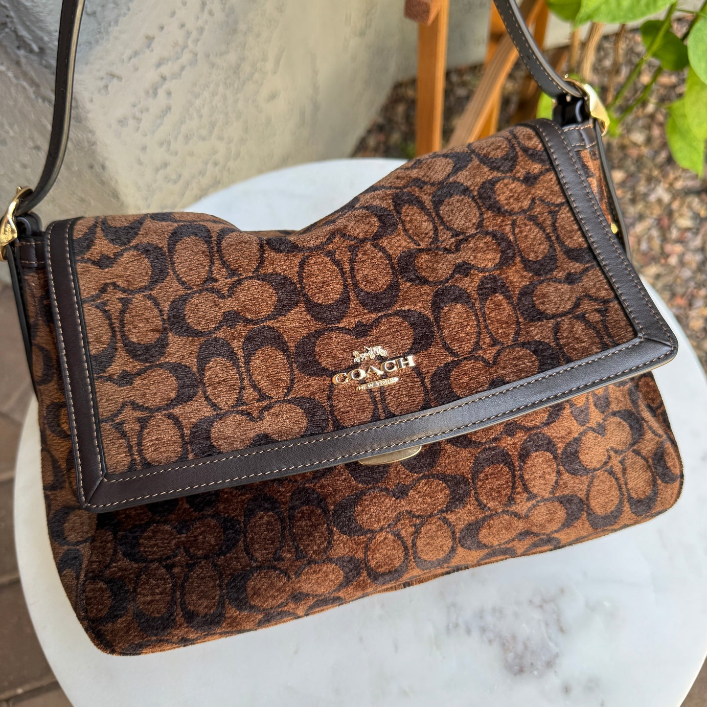 Coach Chenille Large Etta Flap Shoulder Bag