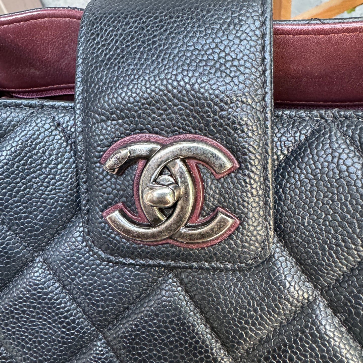 Chanel Diamond Quilted Caviar Leather Large Accordion Shopper Tote