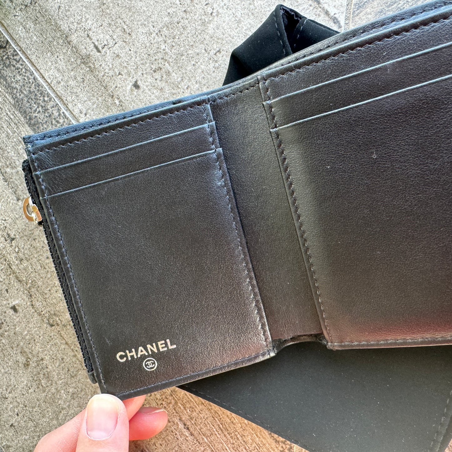 Chanel Camellia Caviar Leather Compact Wallet