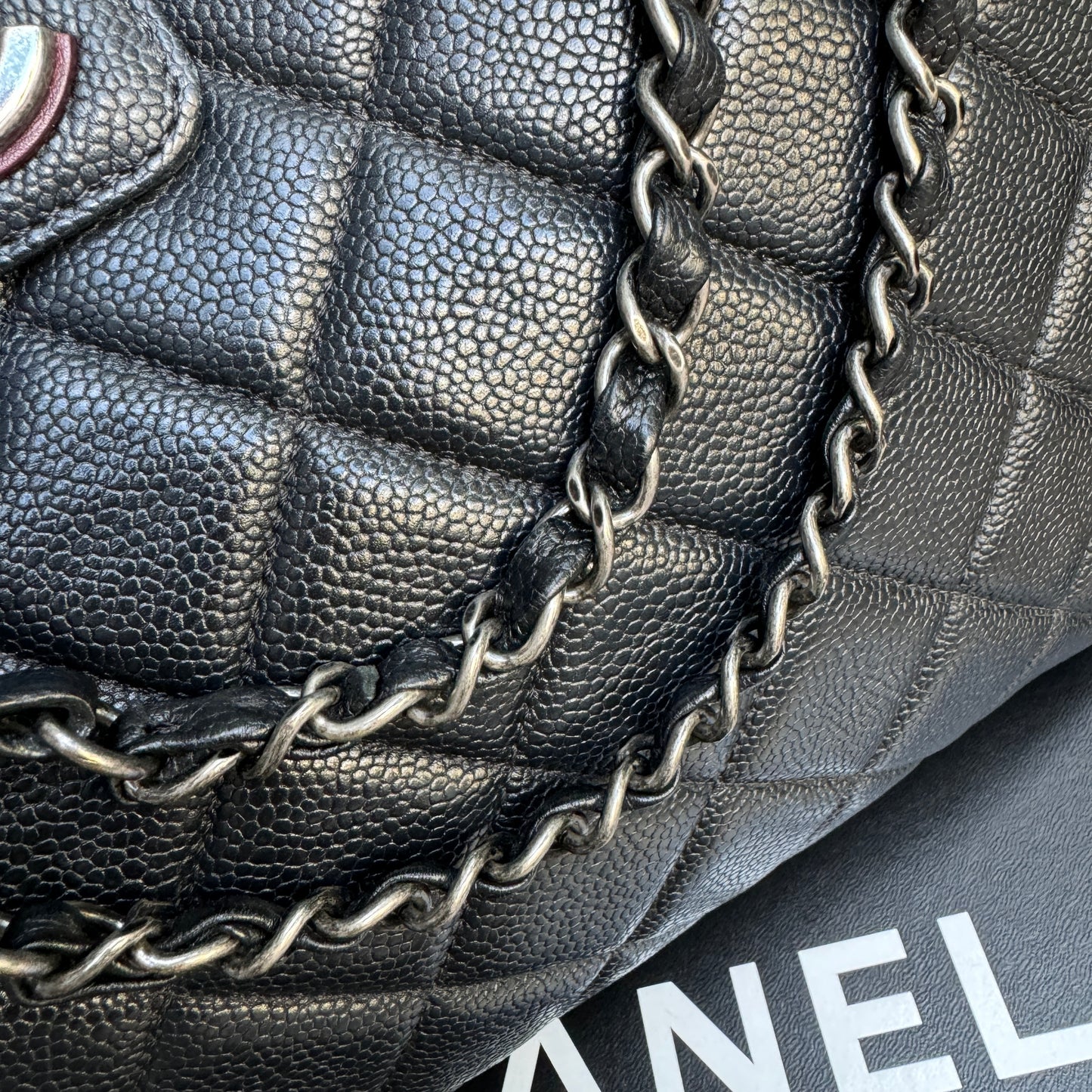 Chanel Diamond Quilted Caviar Leather Large Accordion Shopper Tote